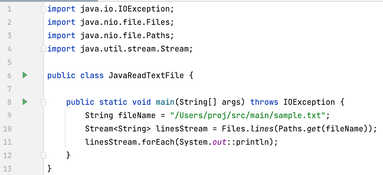 Java Read Text file line by line example